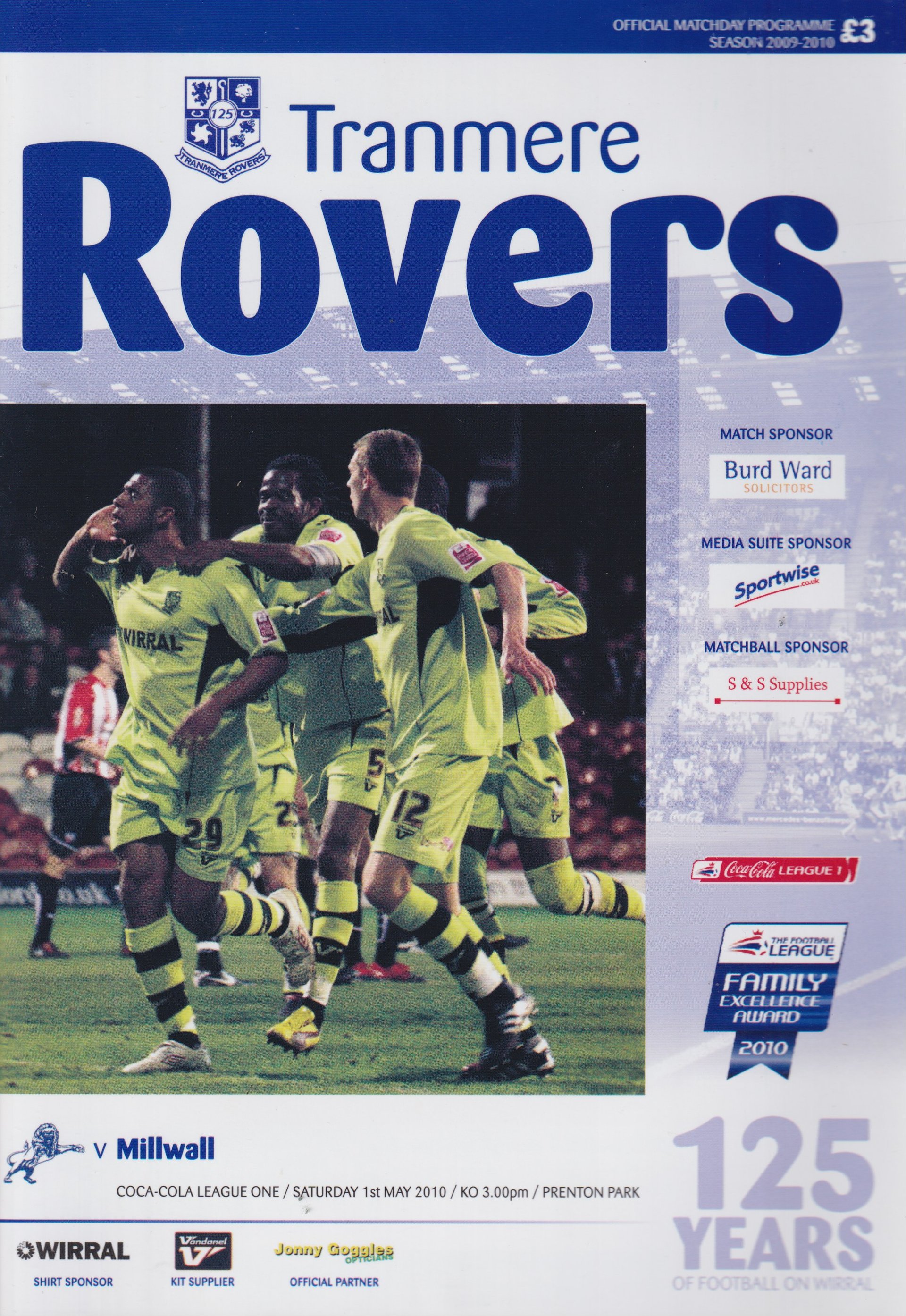 Tranmere Rovers v Millwall match programme